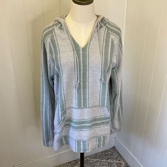 Brooklyn Cloth Company Men’s Medium Grey Striped Baja Surf Hoodie Sweatshirt - Picture 1 of 15